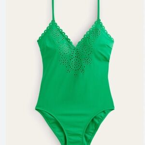 Boden one piece v neck broderie swimsuit Kelly green size 4